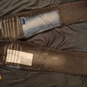 Men's Black and Blue Patchwork Jeans